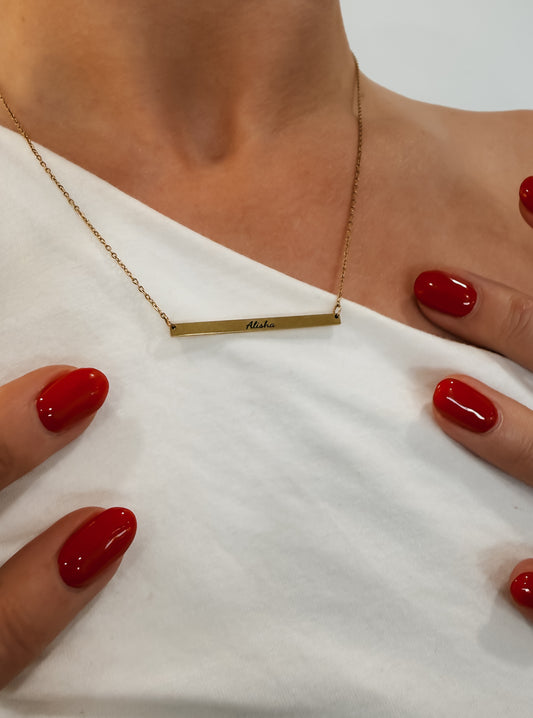 Personalised Dainty Flat Bar Necklace - Gold