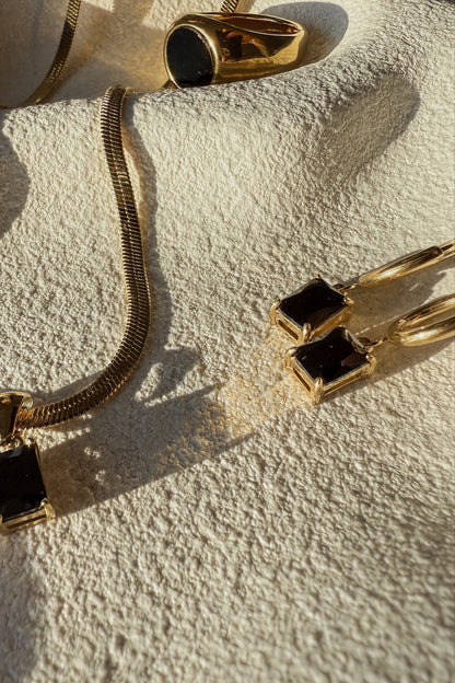 Onyx Snake Necklace - Gold