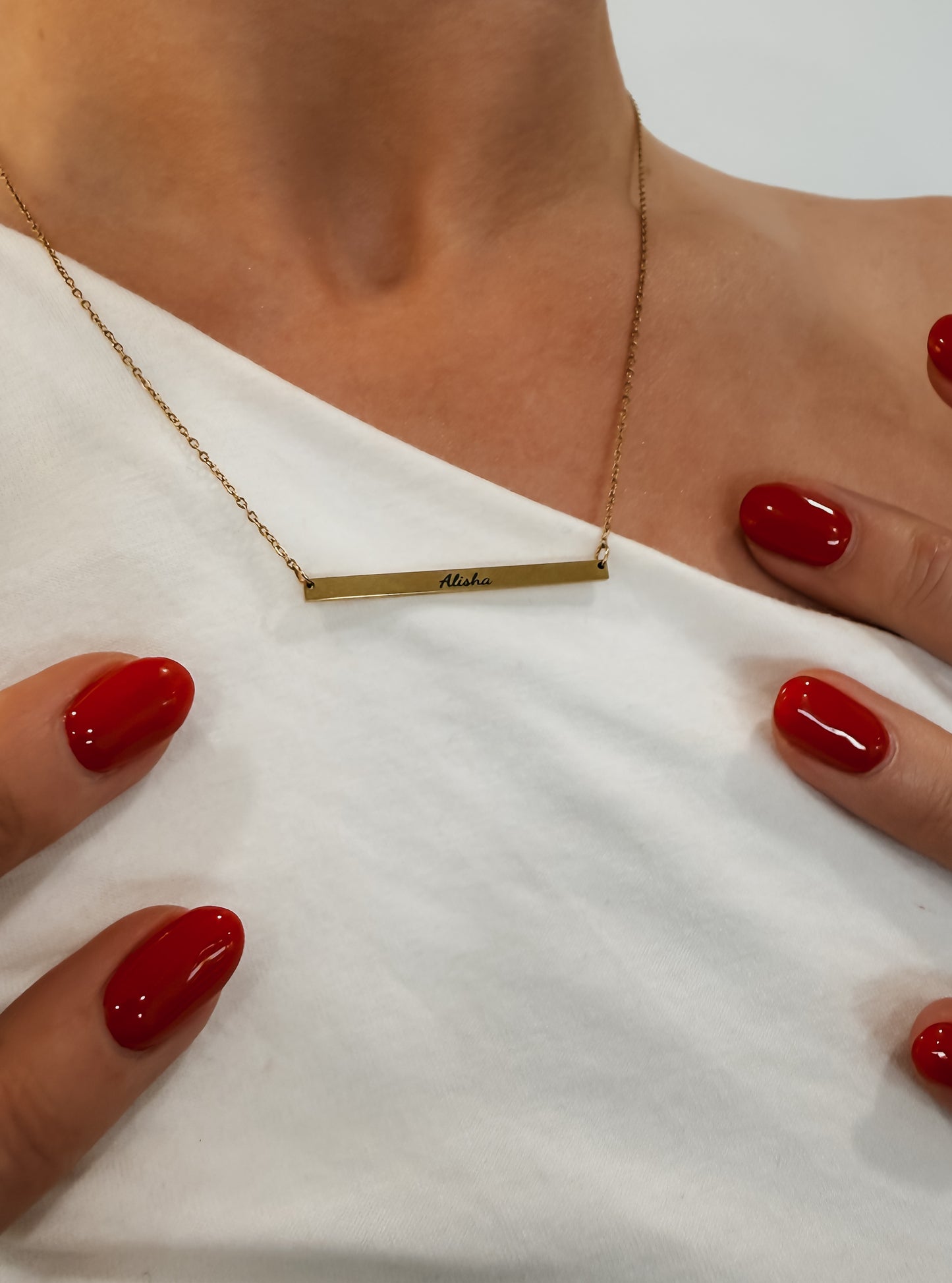 Personalised Dainty Flat Bar Necklace - Gold