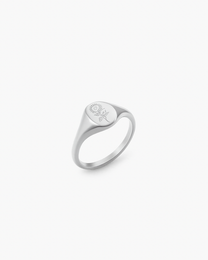Sunflower Signet Ring silver in 18k gold-plated stainless steel — Florence Jewellery