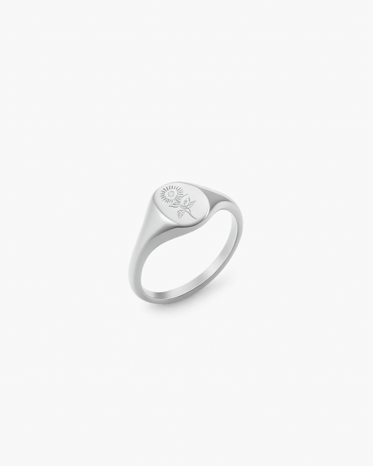 Sunflower Signet Ring silver in 18k gold-plated stainless steel — Florence Jewellery